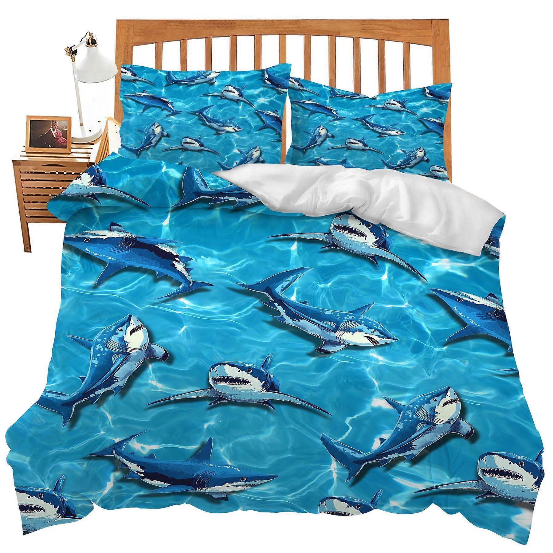Shark Bedding Set Ocean Theme Twin Size Duvet Cover and Pillowcases Soft Breathable Microfiber