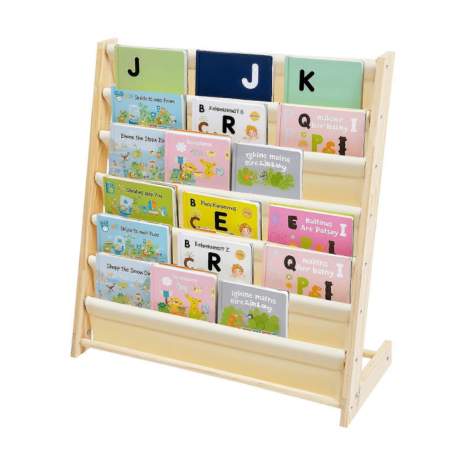 6 Tier Wooden Kids Bookshelf with ChildFriendly Height, Durable Pine Bookcase for Playroom