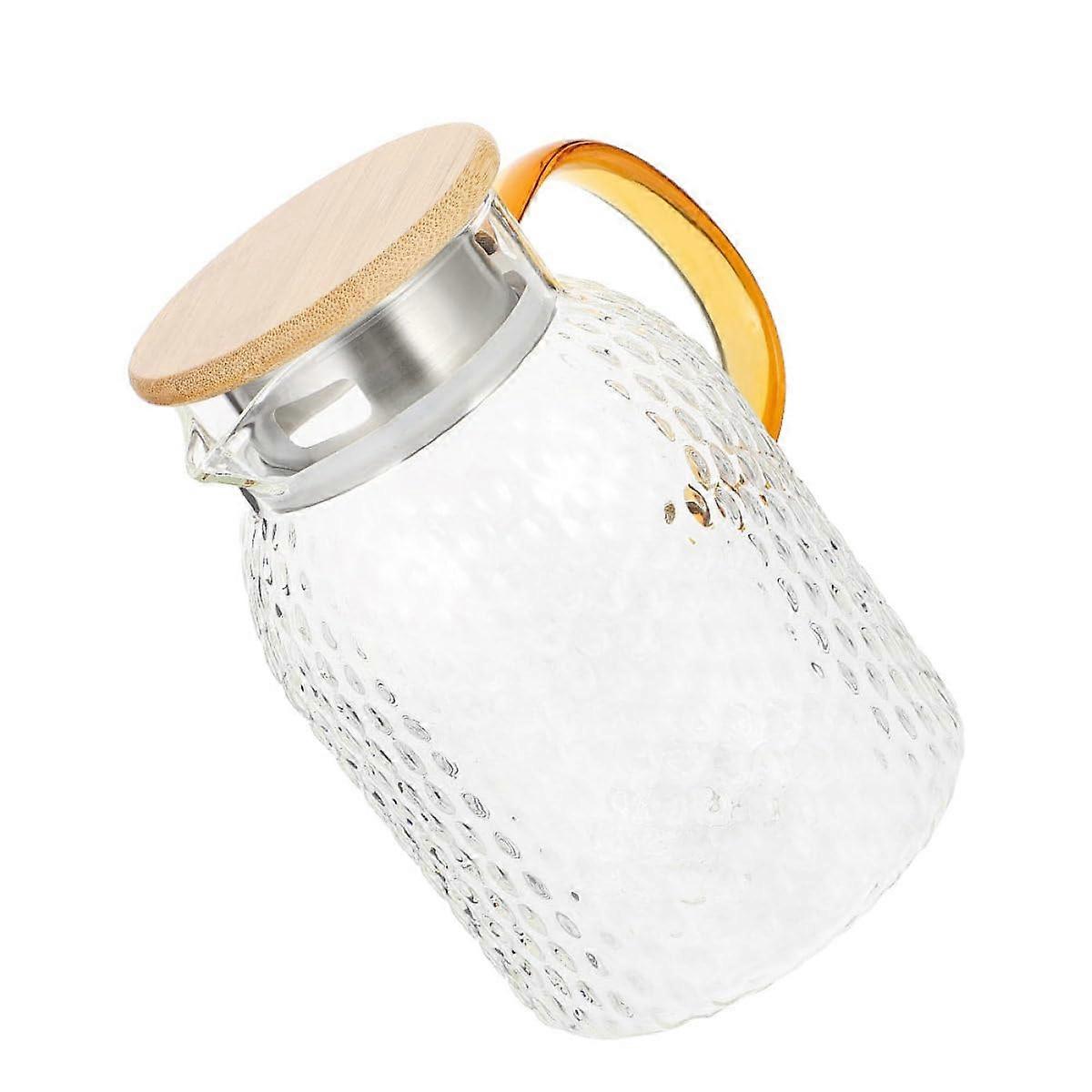 Glass Water Pitcher 1L with Steel Lid, Hammered Texture Jug for Iced Tea and Cold Beverage Serving