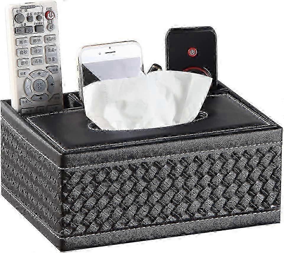 Leather Weave Tissue Box with Remote Control Holder