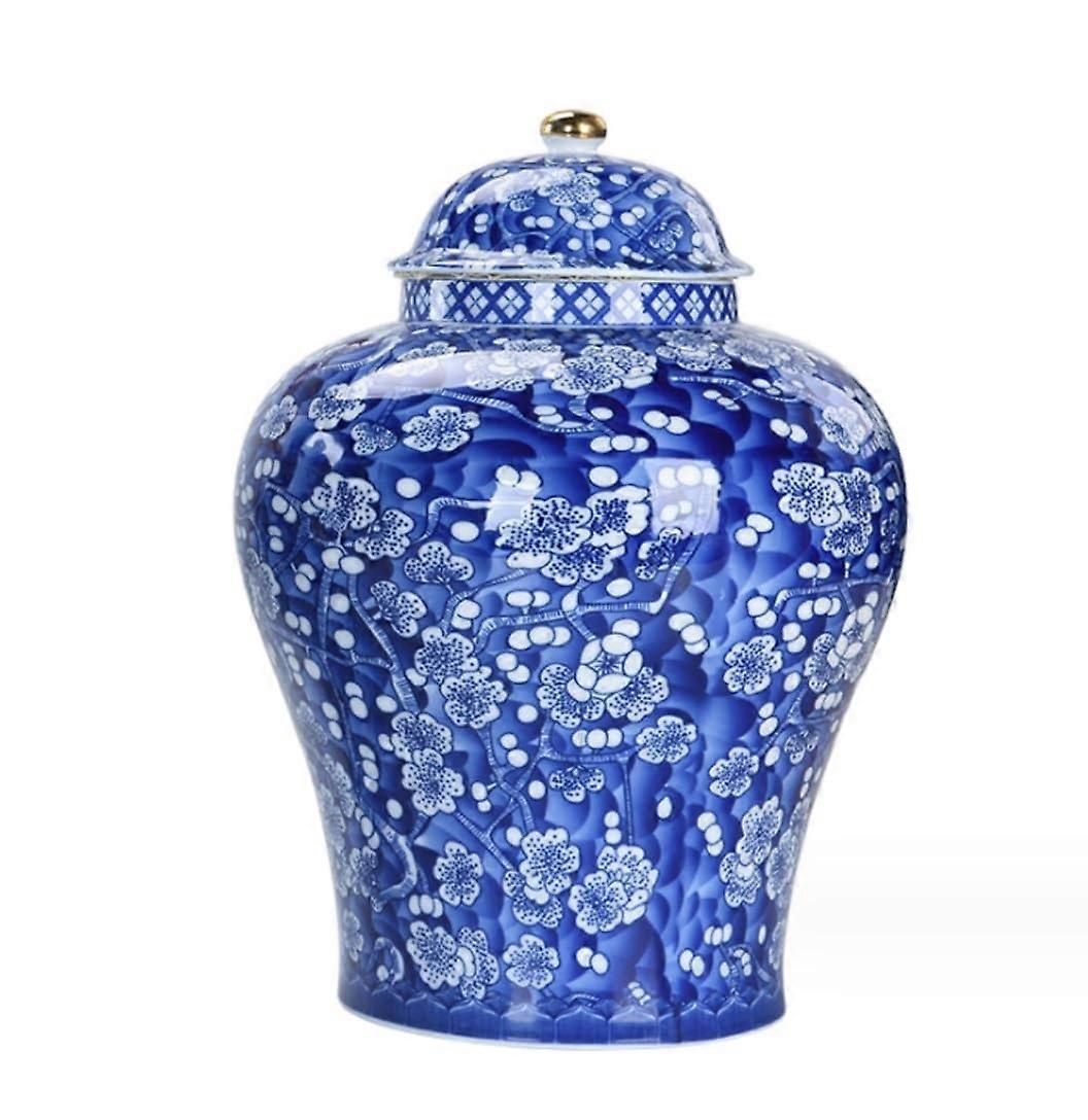 Blue and White Ginger Jar with Airtight Lid Seal, Decorative Ceramic Storage Jar 13.5x19.5cm