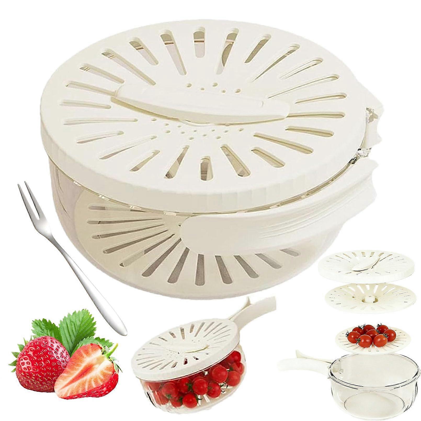 2in1 Fruit and Vegetable Strainer Bowl with Lid and Handle, Stackable Produce Washing Container