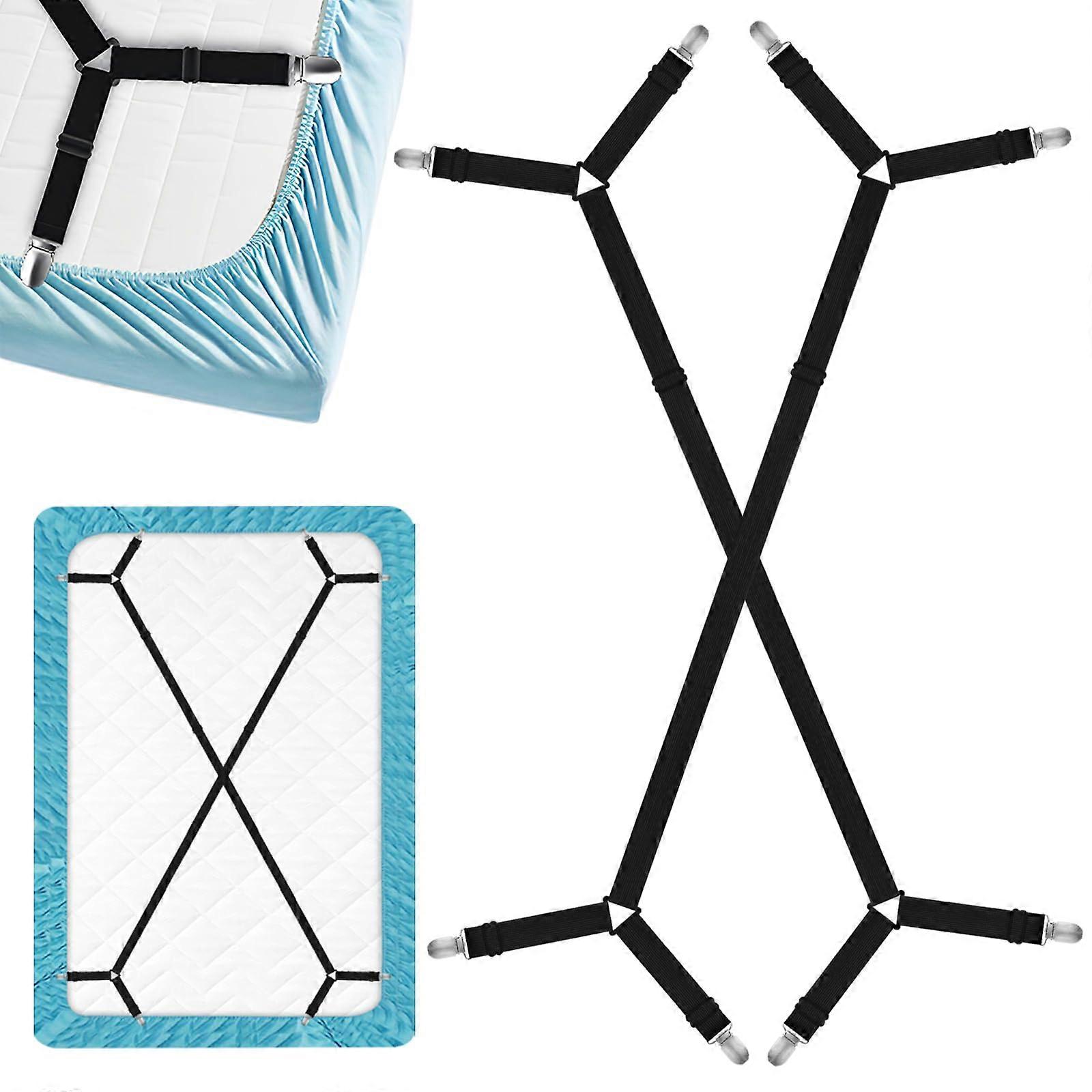 Bed Sheet Straps Adjustable MilitaryGrade Elastic Hold Invisible Fitted Sheet Holders 2Pack Black