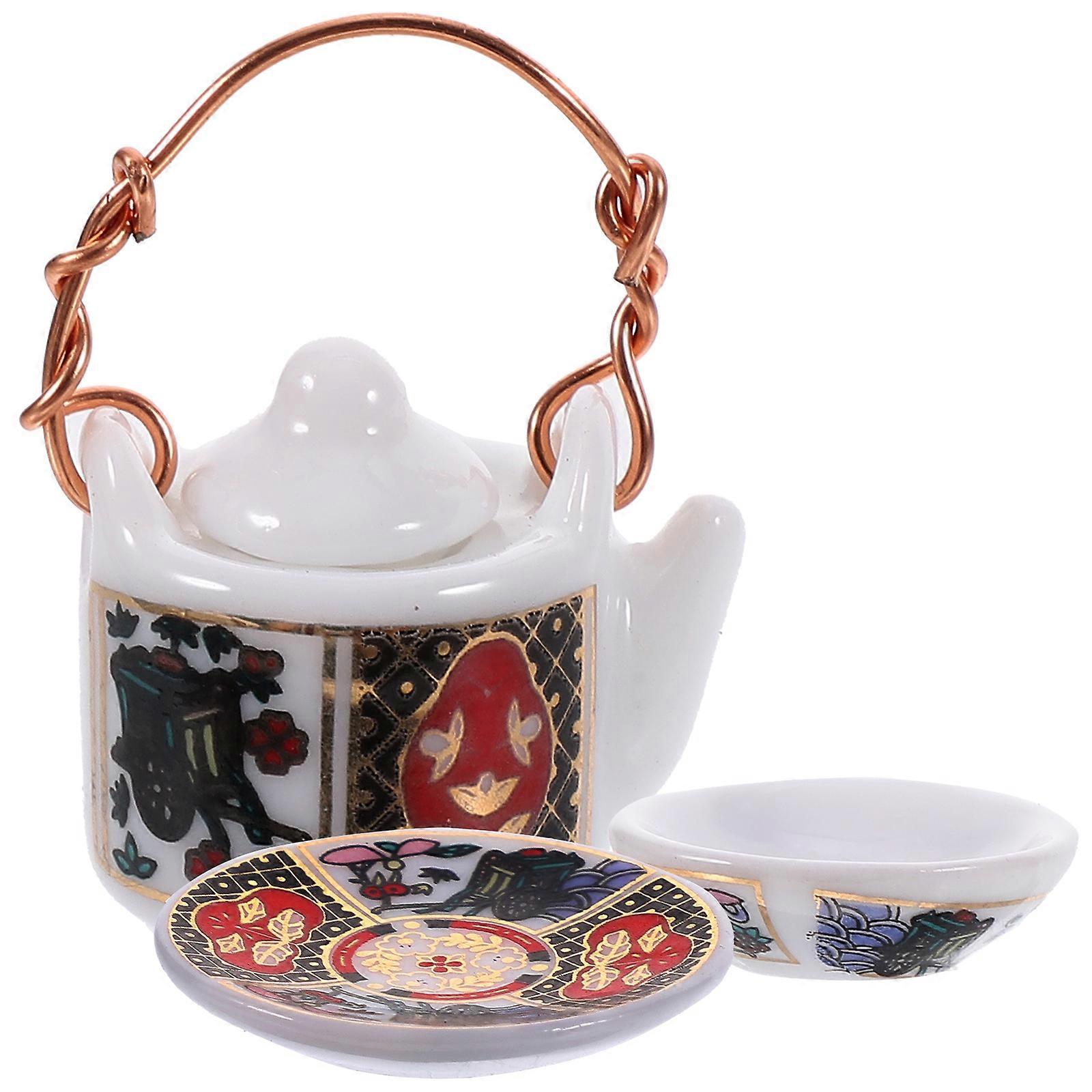 Mini House Teaware Ceramic Set for Decor 3Sets Miniature Model Accessories