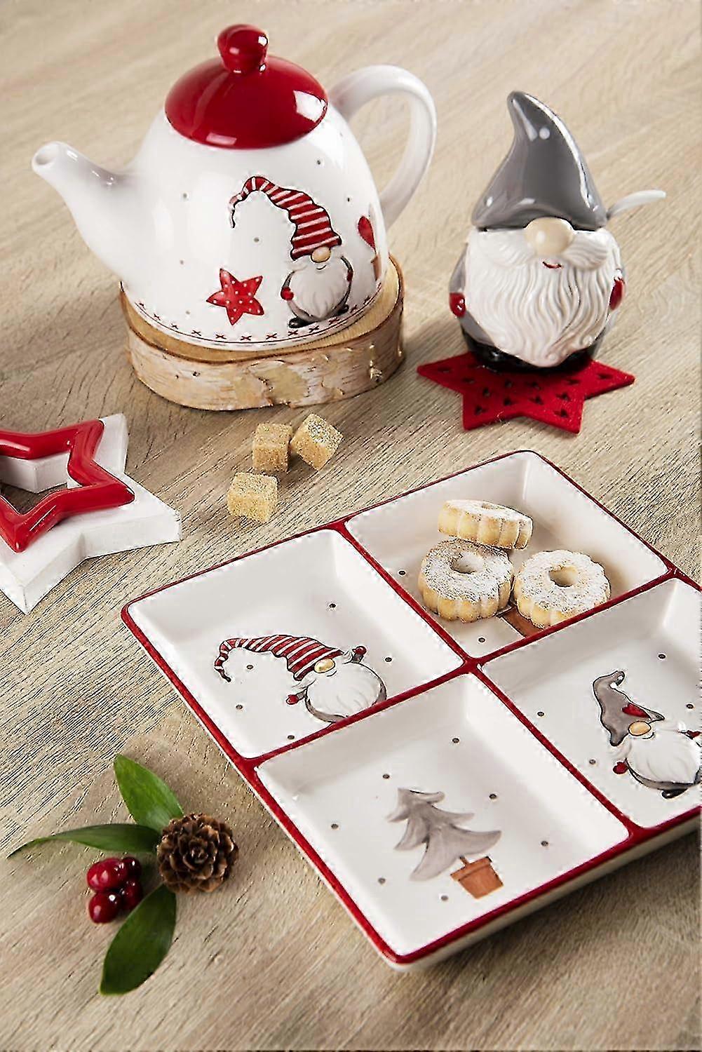 Santa Plate with 4 Compartments, Ceramic, White