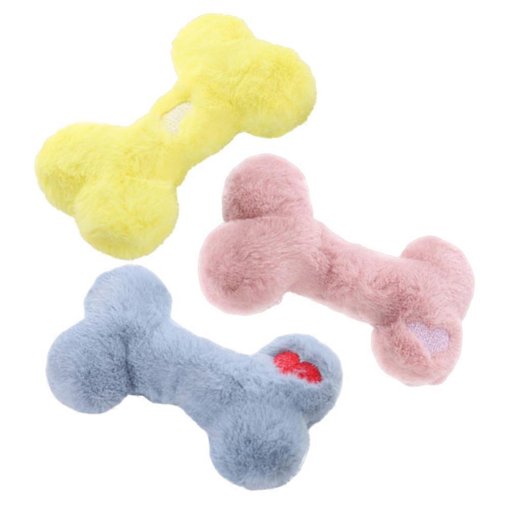Interactive Plush Dog Toy Bone Shape with Squeaker 6Pcs Chewing Play Set