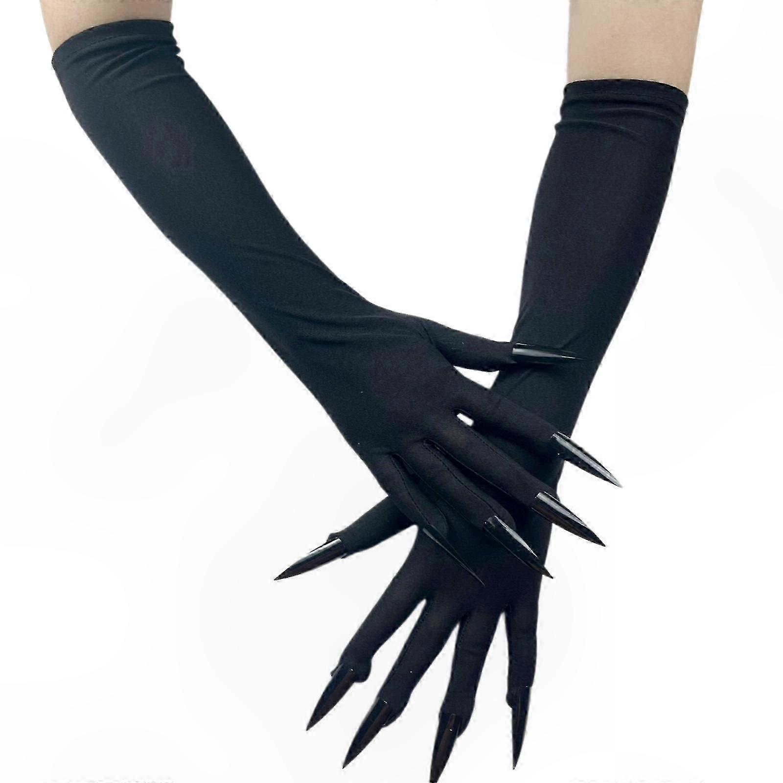 Dark Long Gloves with Fingernails for Halloween Devil Cosplay and Party Use