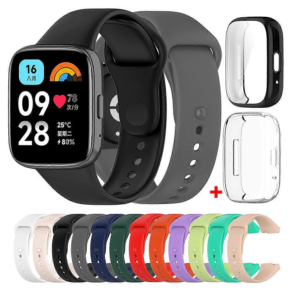 Silicone Strap For Redmi Watch 3 Active/Lite Replacement Watch Band+TPU Protective Case