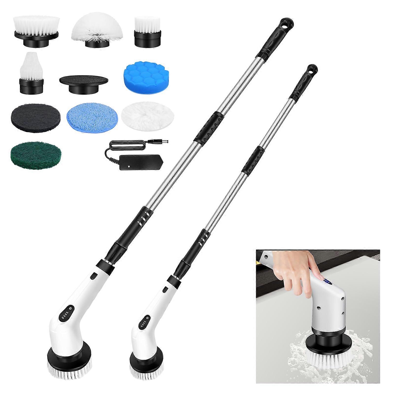 Electric Spin Scrubber with Adjustable Handle, Waterproof TwoSpeed Cordless Cleaning Brush Set