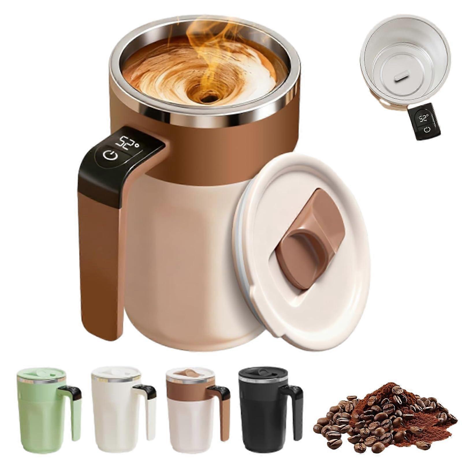 Self Stirring Coffee Mug with LCD Temperature Display and Automatic Magnetic Stirring for Hot Drinks Brown
