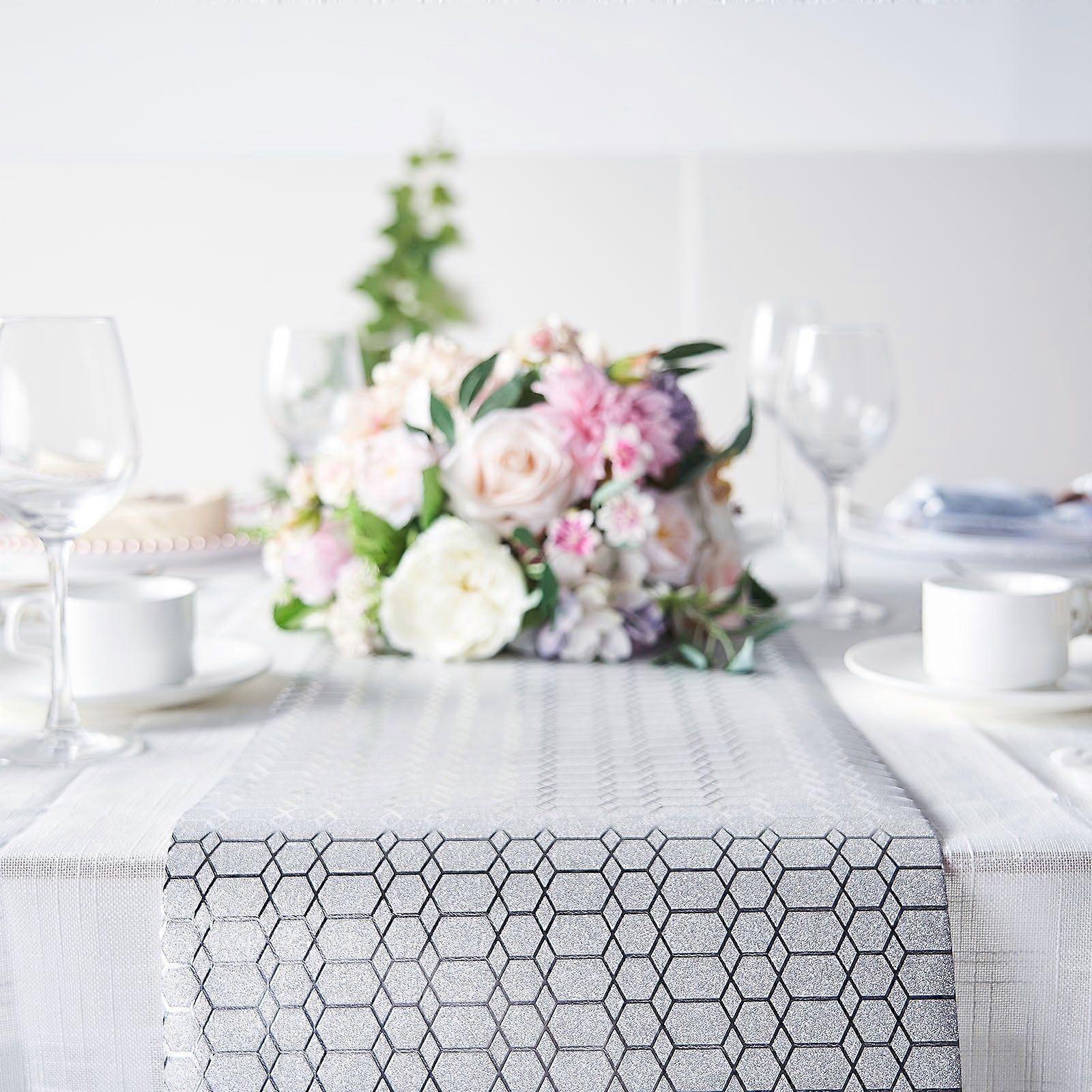 9Ft Glitter Paper Table Runner Roll, Disposable Table Runner with Geometric
