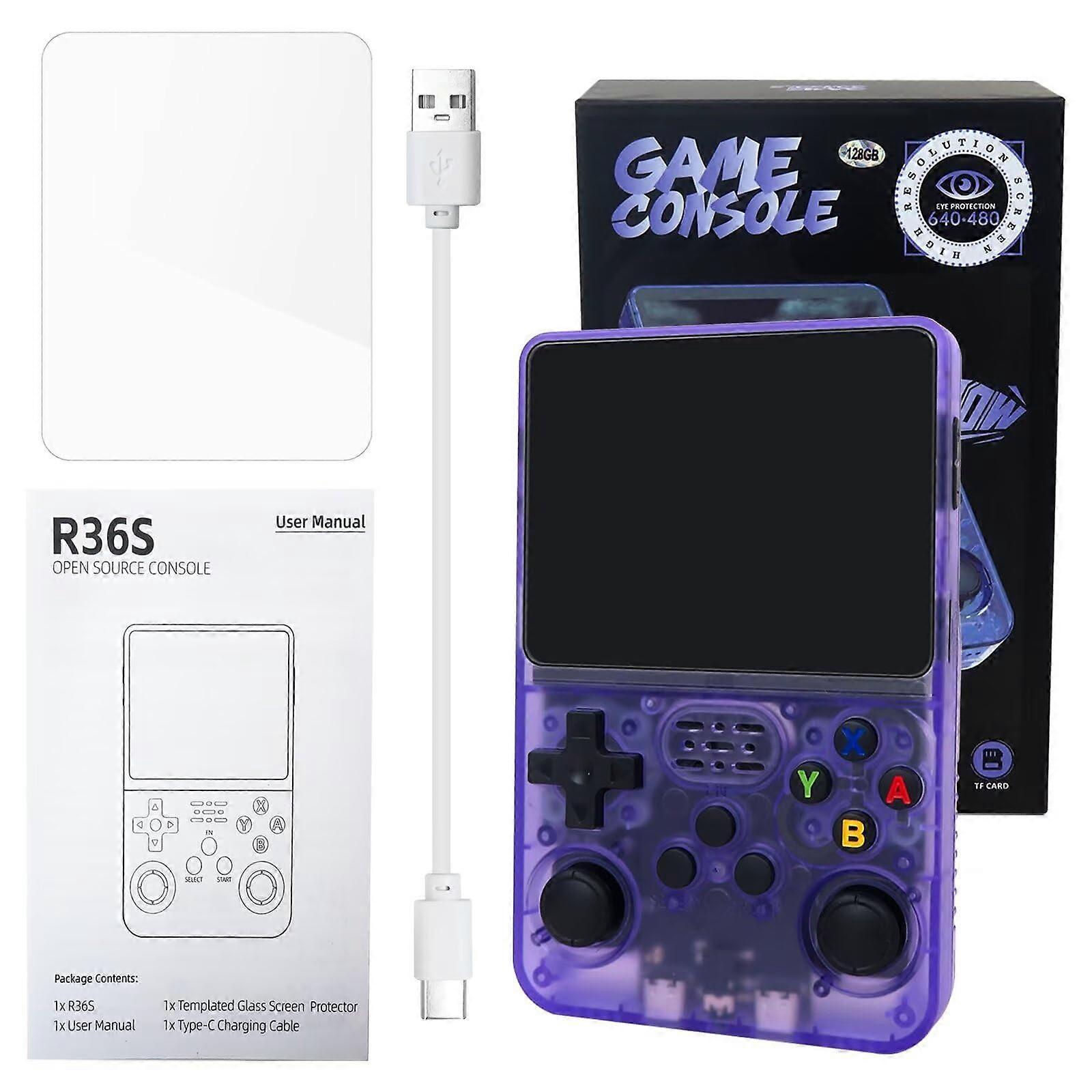 R36S Retro Handheld Game Console 128GB Linux 3.5'' IPS Display Open Source Purple