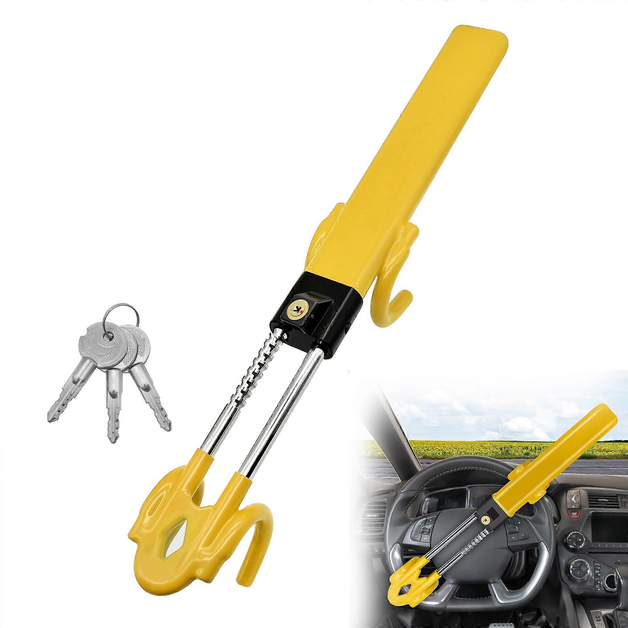 Universal Adjustable Steering Wheel Lock with FourHook AntiTheft and ScratchProof PVC Coating