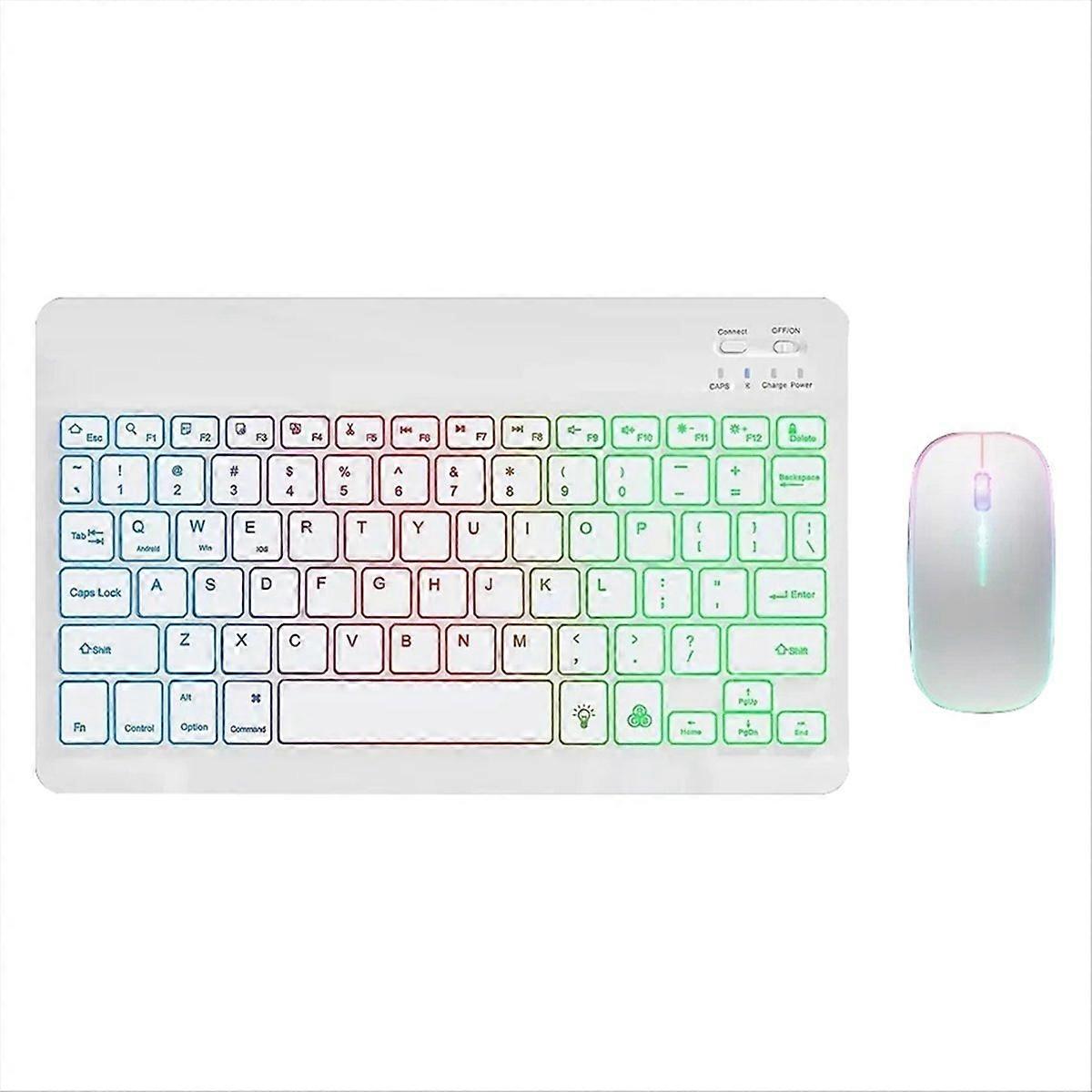 Teclado e mouse sem fio de 10 polegadas RGB retroiluminado recarregável branco