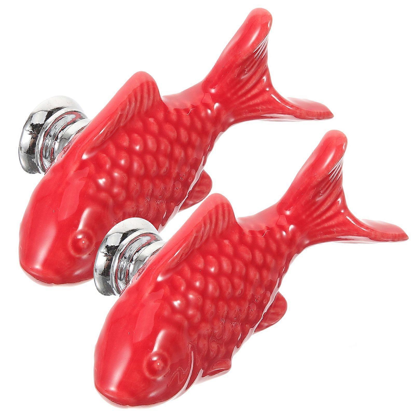 2 pcs Single Hole Ceramic Handle Grass Carp Drawer Knobs Kitchen Cabinet Knobs Dresser Knobs