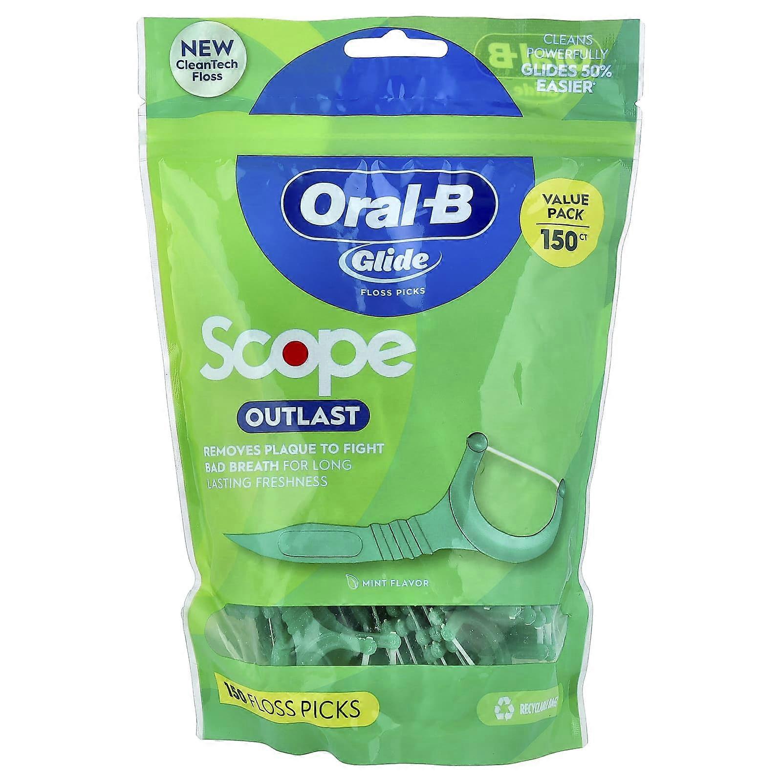 Oral-B, Glide, Scope Outlast Floss Picks, Mint, 150 Floss Picks, 2-Pack