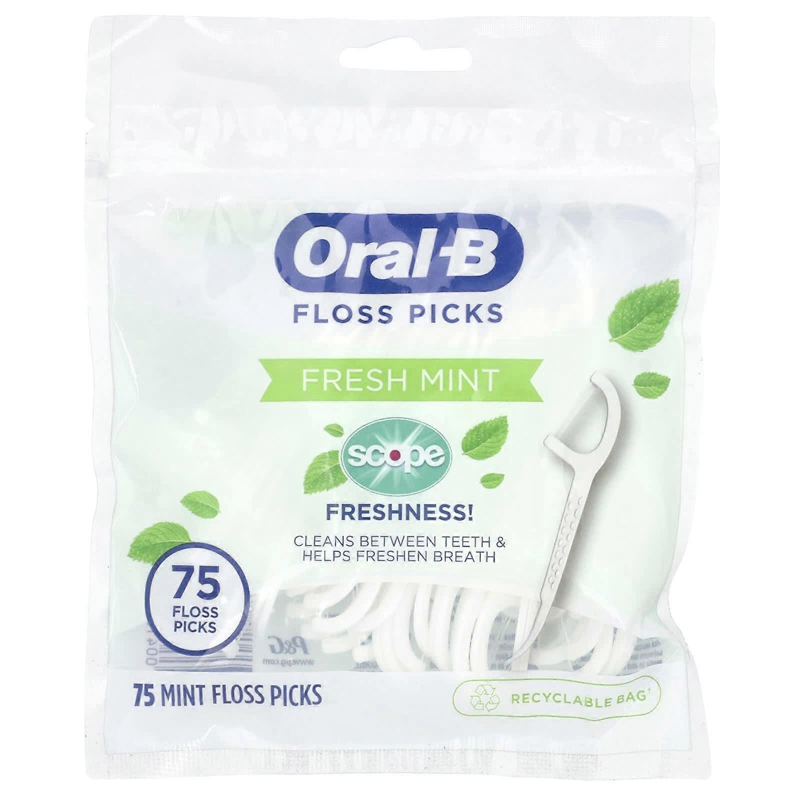Oral-B, Scope Floss Picks, Fresh Mint, 75 Floss Picks, 7-Pack