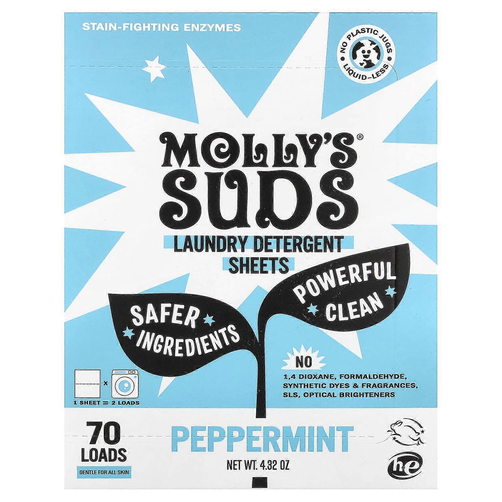 Molly's Suds, Laundry Detergent Sheets, Peppermint, 35 Sheets, 2-Pack