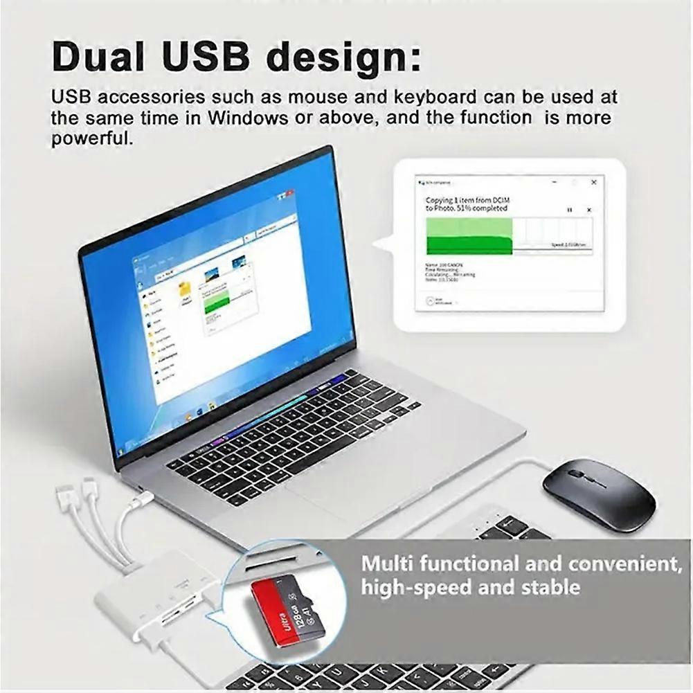 Three-Wire 5-in-1 Card Reader, Multi-Function OTG Converter, High-Speed Transmission Compatible for Iphone/Android/Ipad