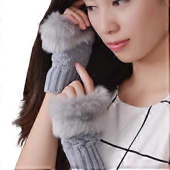 1 Pair Women Gloves Half Finger Fluffy Plush Knitted Thickened Fingerless Keep