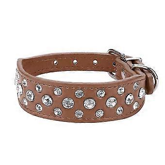 Verstelbare halsband met glitter en strasssteentjes voor huisdieren, honden en puppy's, bruin, maat M,z