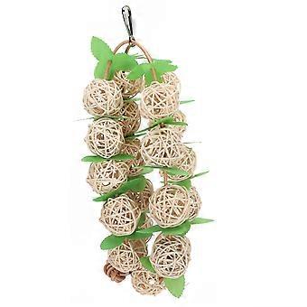 Perroquets pour animaux de compagnie mordant jouet rotin rotin boule de corde avec des feuilles oiseau balançoire jouet à mâcher cage décorationboule de couleur en bois L