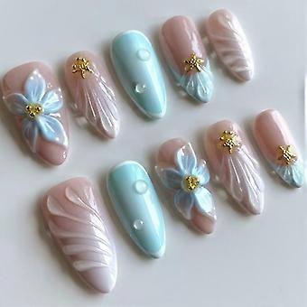 Almond Press on Nail Glossy Fake Nail Stick on Nail in 12 Sizes,24Pcs French Nail Tips for DIY Nail Art Decorations