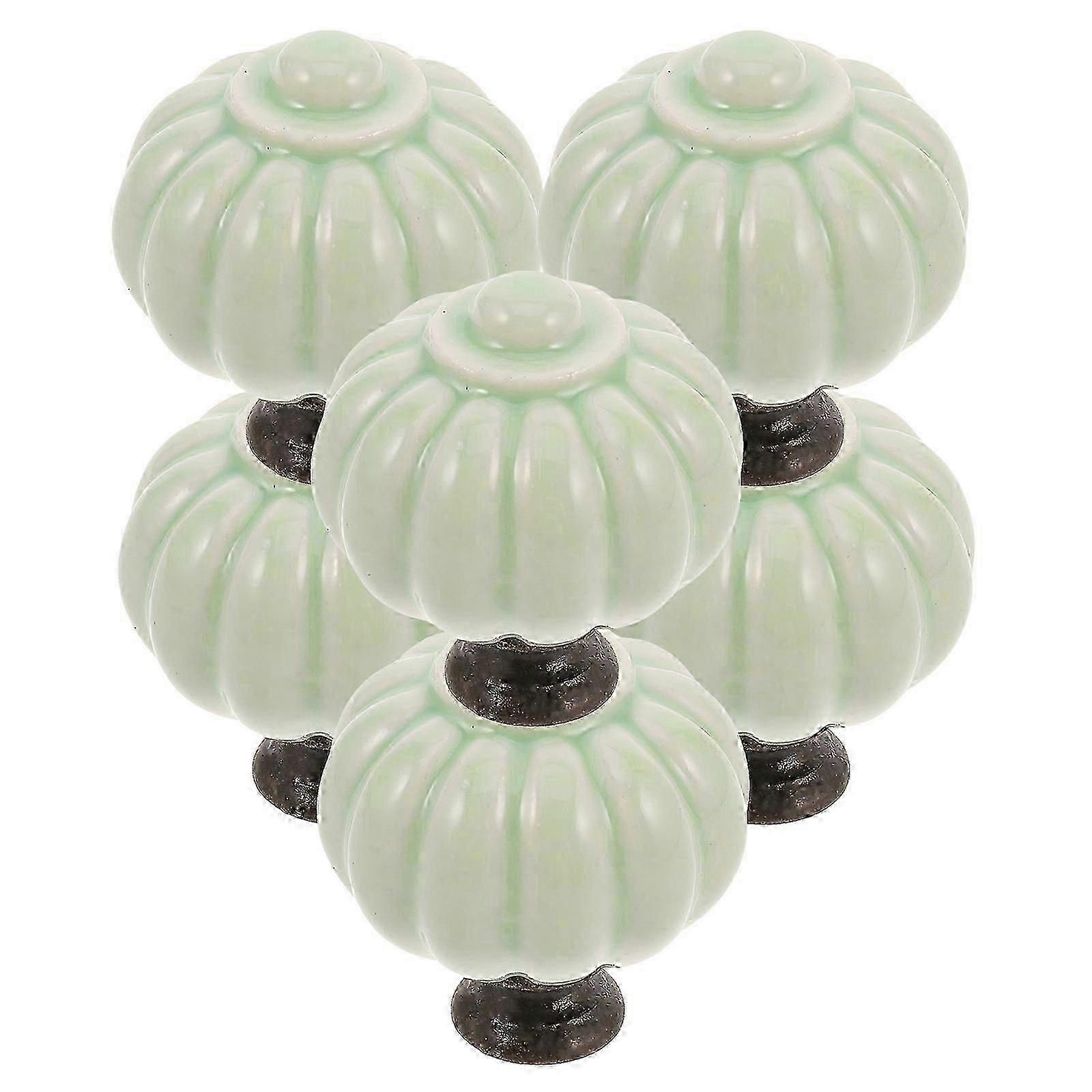 Ceramic Pumpkin Knobs 6-Pack, Green Dresser Pulls, Cabinet Handles, Drawer Knobs for Festive Home Decor