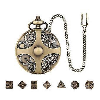 Mini DND Dice Set Steampunk Gear Pocket Watch Dice Set Metal D&D Dice Role Playing Board Games Accessories for Tabletop Adventures