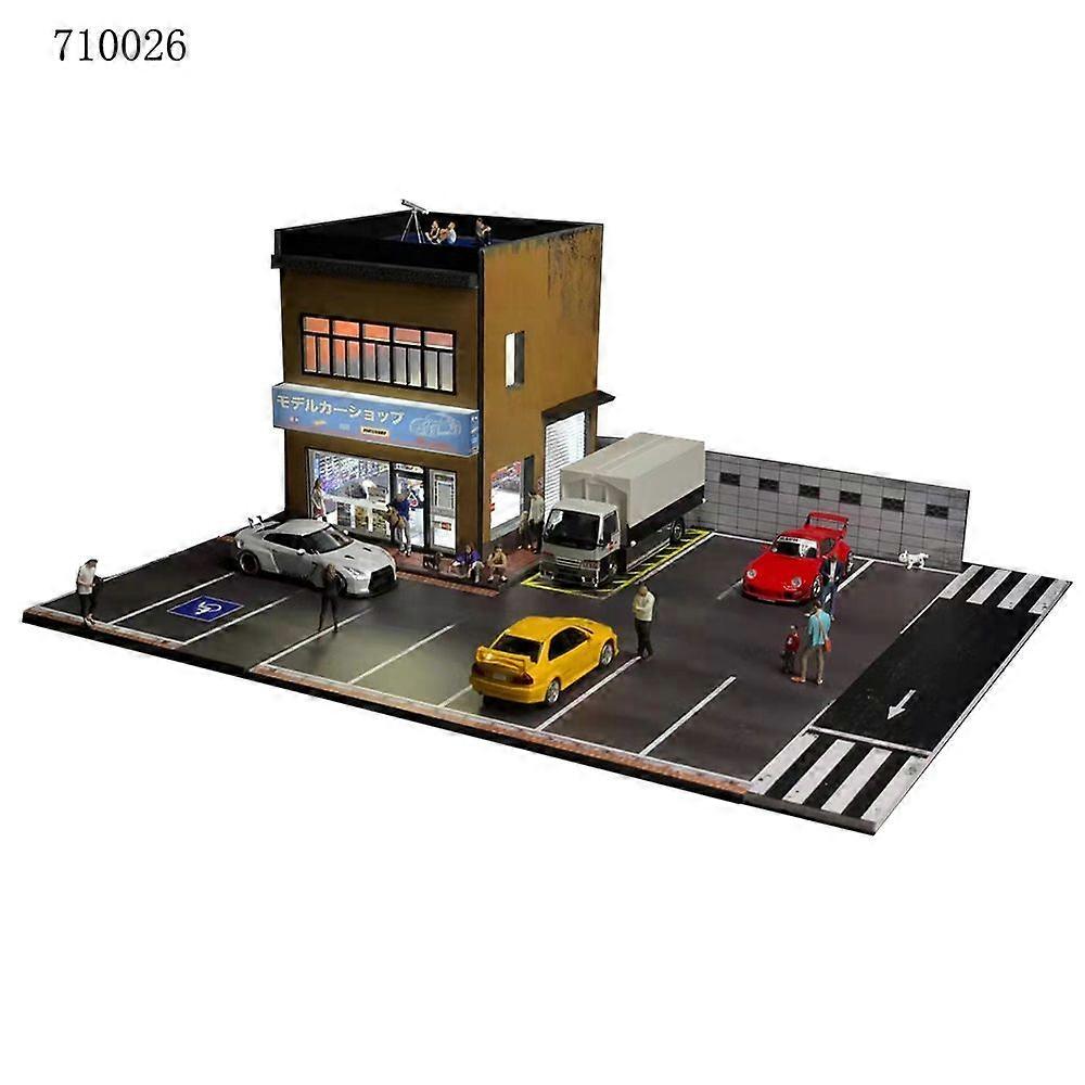 1:64 G FANS車庫ジオラマモデルLEDライト付き駐車場都市DIYモデル