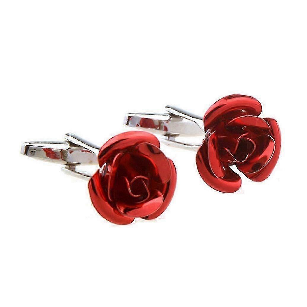 1 pair cufflinks rose red flower design compatible with gift presentation