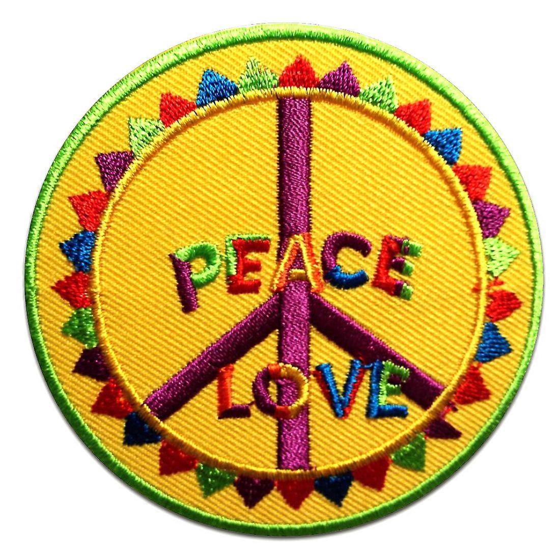 Patch / iron-on patch - Peace Peace Love - yellow - Ø7.5 cm - Appliqué patch