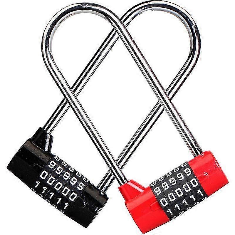 Long padlock, combination lock, 5-digit combination lock-red [MI]