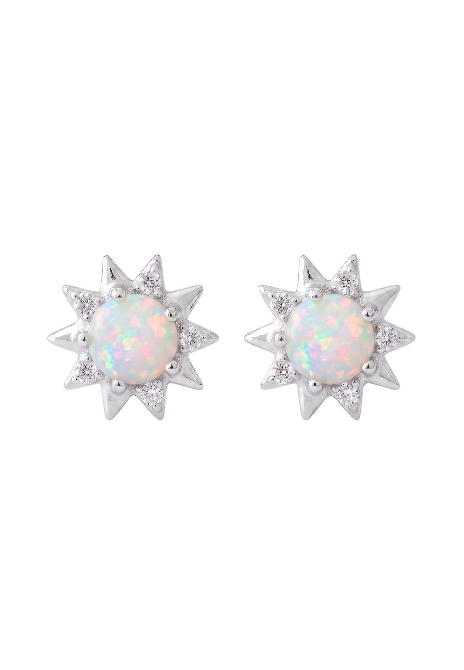 Sunflower White Opal Stud Earrings Silver