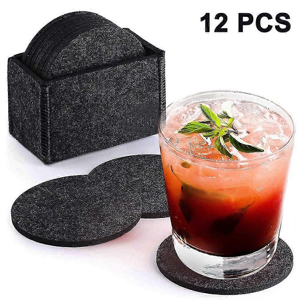 12 stykker felt coaster-lys grå runde
