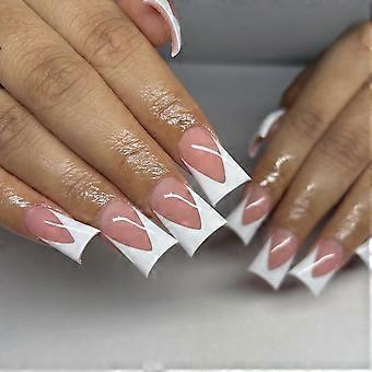 Short French Tip Press on Nails Set for Women, White Y2K Aesthetic Fake Nails with Instant Salon Look