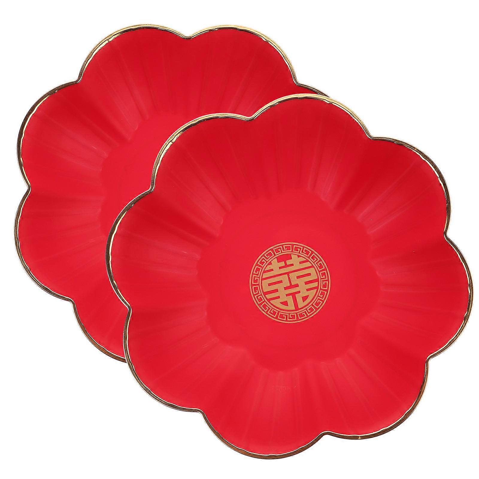 Chinese Wedding Red Fruit Plates for Storage 2Pcs Plastic Serving Trays