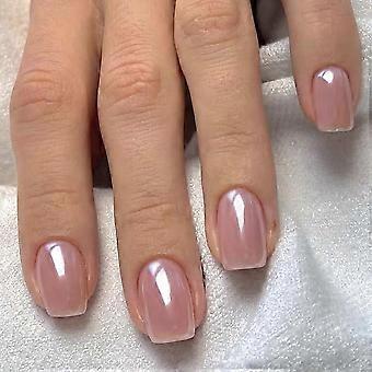 Press On Nails Short Chrome Glossy False Acrylic Nails Reusable Square Design for Women 24Pcs