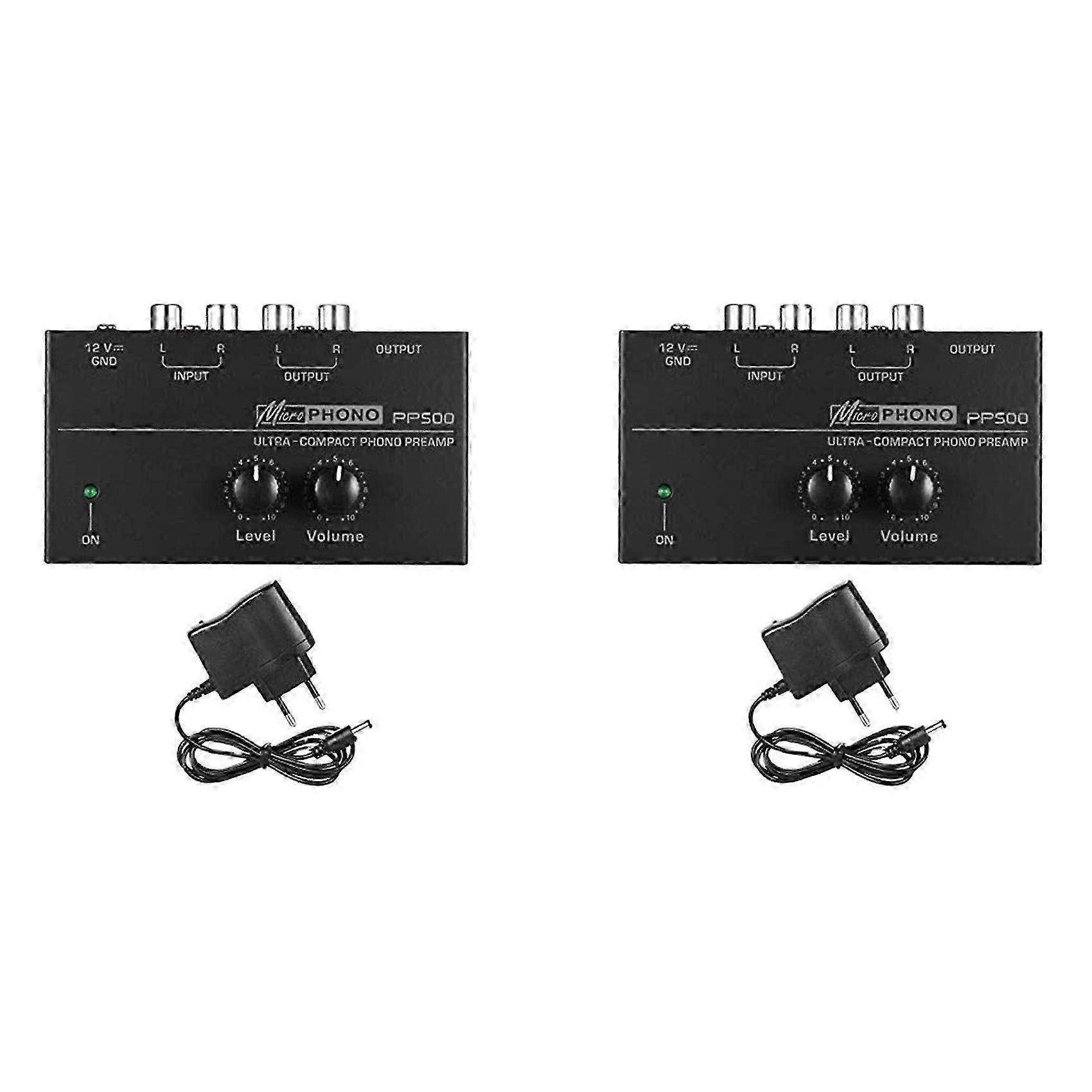 2X PP500 Ultra-Compact Phono Preamp Pre Amp Preamplifier with Level Volume Control EU Plug