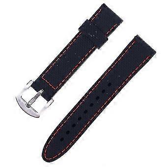 Bracelet de montre étanche, durable et respirant en silicone, compatible avec les modèles de remplacement de 20 mm (noir avec ligne rouge).