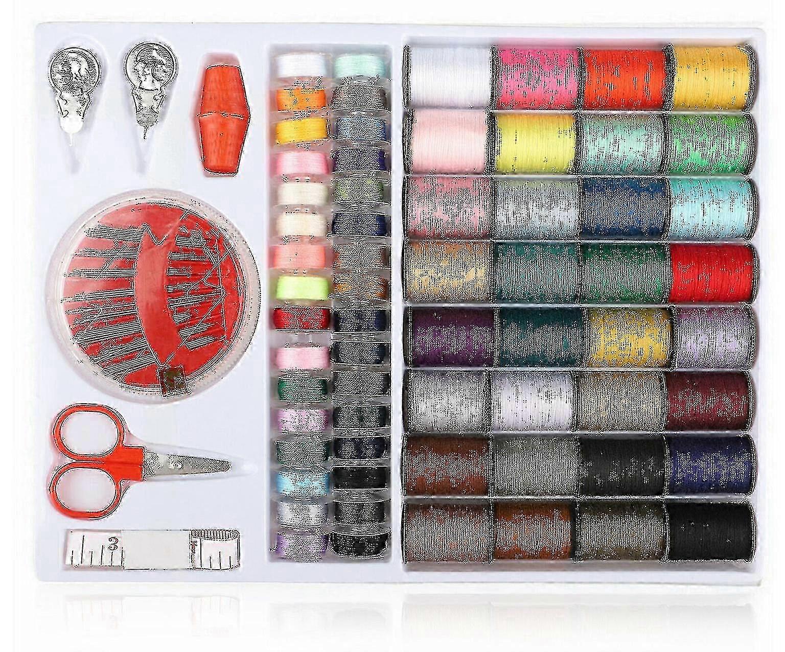 Sewing Machine Thread Spool Set - 64 Rolls, Includes Bobbin, Cotton Reel, Needle & Tape Kit