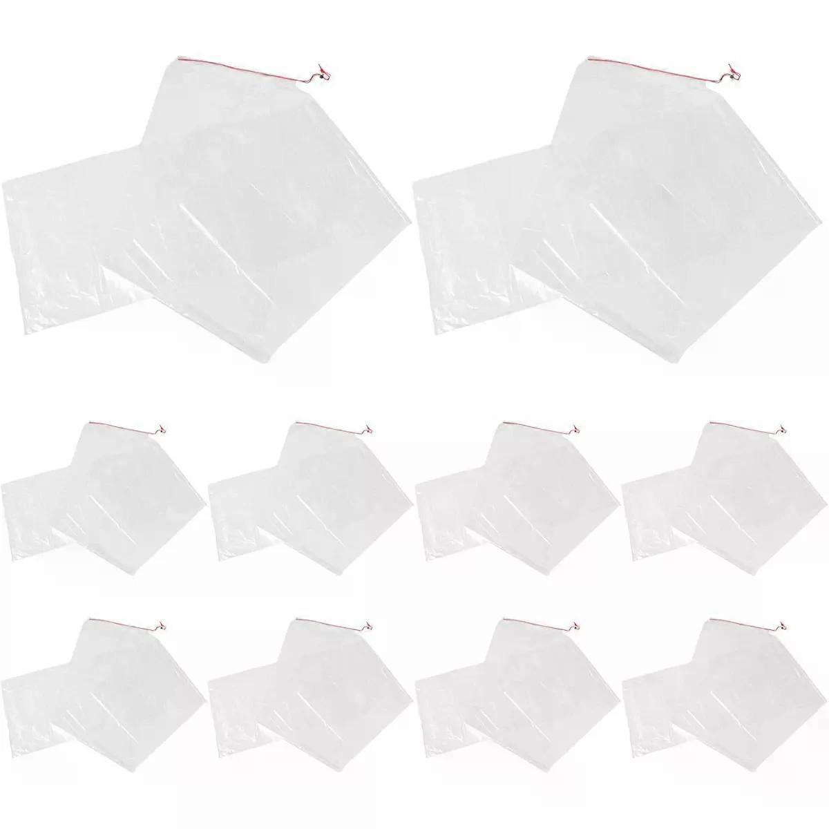 10 Pack Clear Plastic Curtain Dust Protector Bags with Drawstring