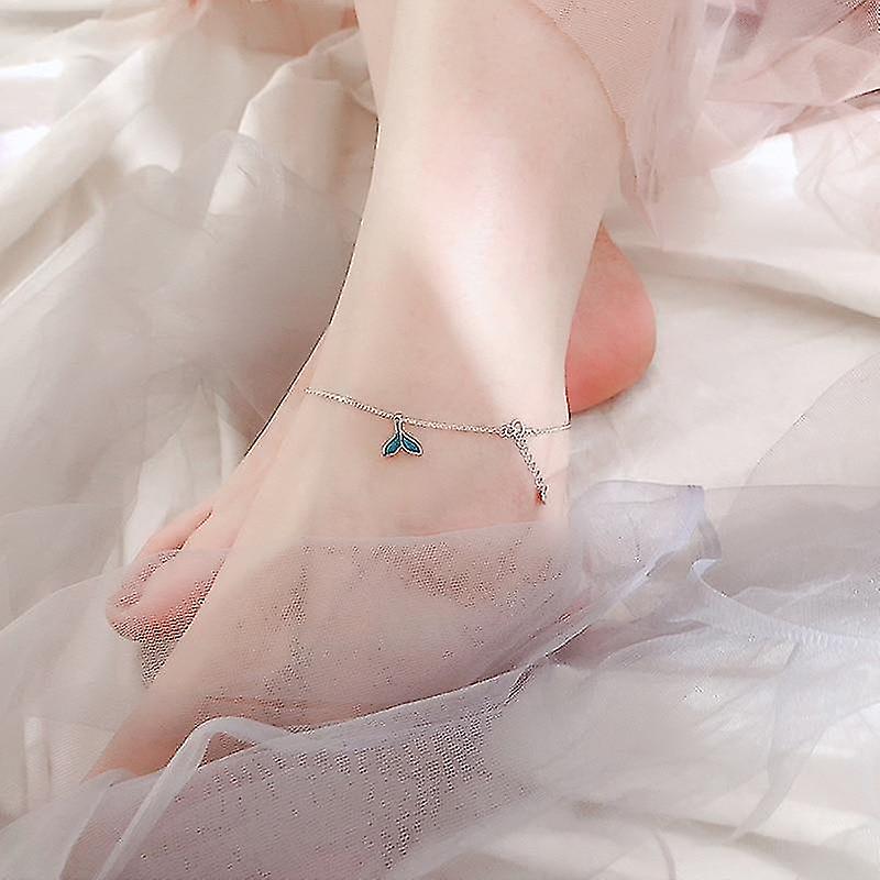 Sterling Silver Blue Fishtail Elegant Anklets & Bracelet Chain Leg Bracelet