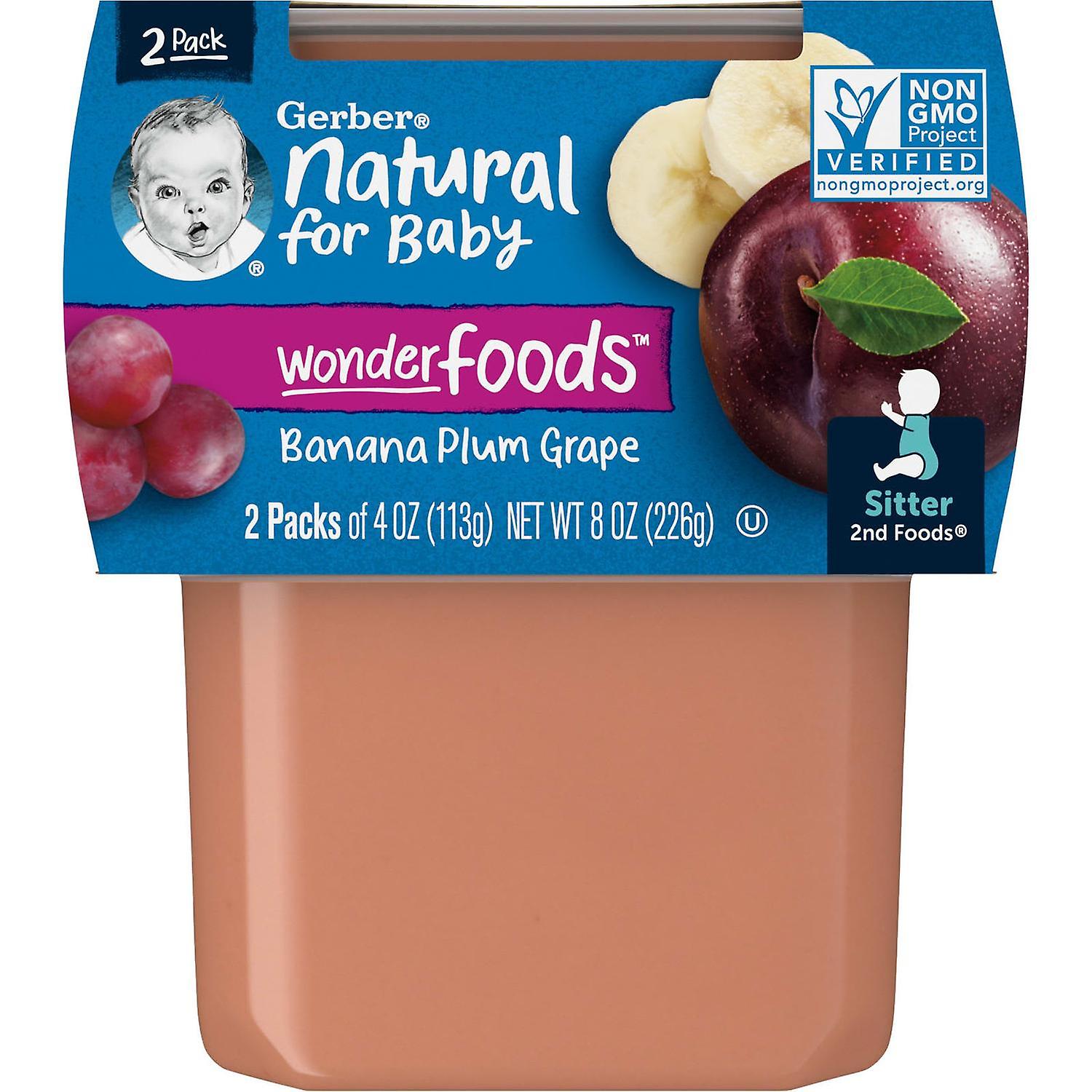 Gerber, 婴儿天然,Wonder Foods,2nd Foods,香蕉李子葡萄,2 包,每包 4 盎司(113 克)