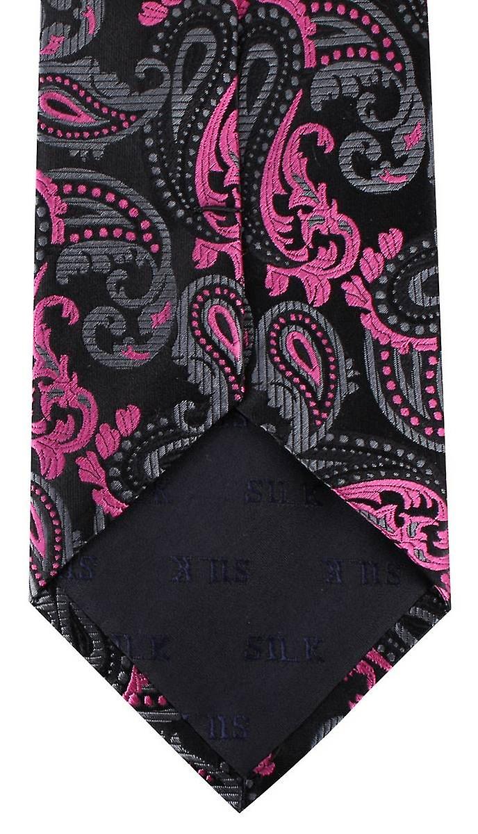 David Van Hagen Paisley Tie - Black/Pink