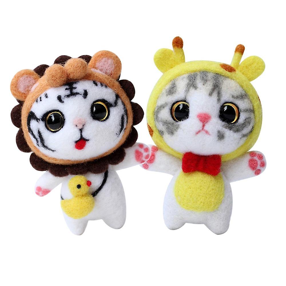 2 Sets Needle Felting Kits With Basic Tools - Cartoon Kitten Design