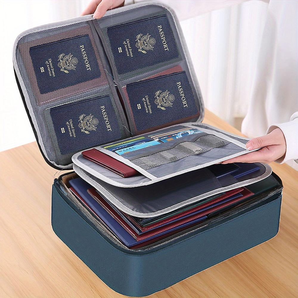 1pc Document Bag With Lock 3-layer File Storage Case With Water-resistant Zipper Document Safe Portable Travel Home Organizer Bag For Laptop Files