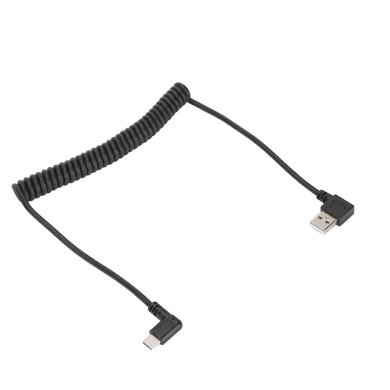 Coiled Cable Car Telescopic Spring Right Angle Type C Data Charging Cable for Android Phones