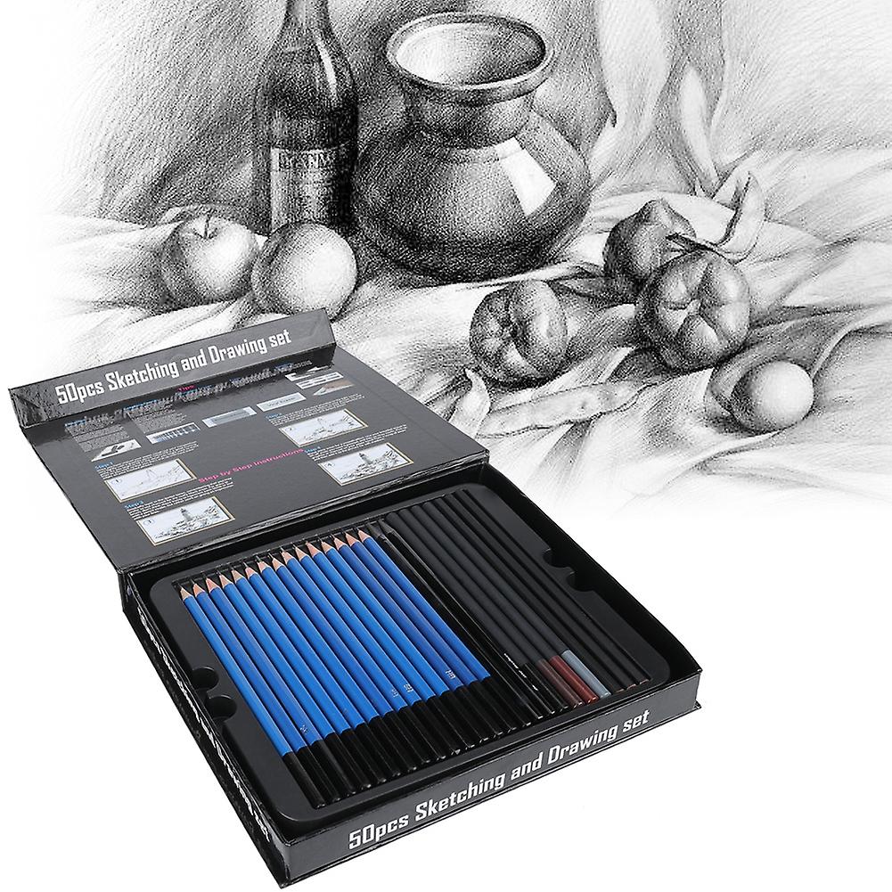 50pcs Professional Artist Sketching and Drawing Set Pencils Sketch Charcoal Stick Art Tools