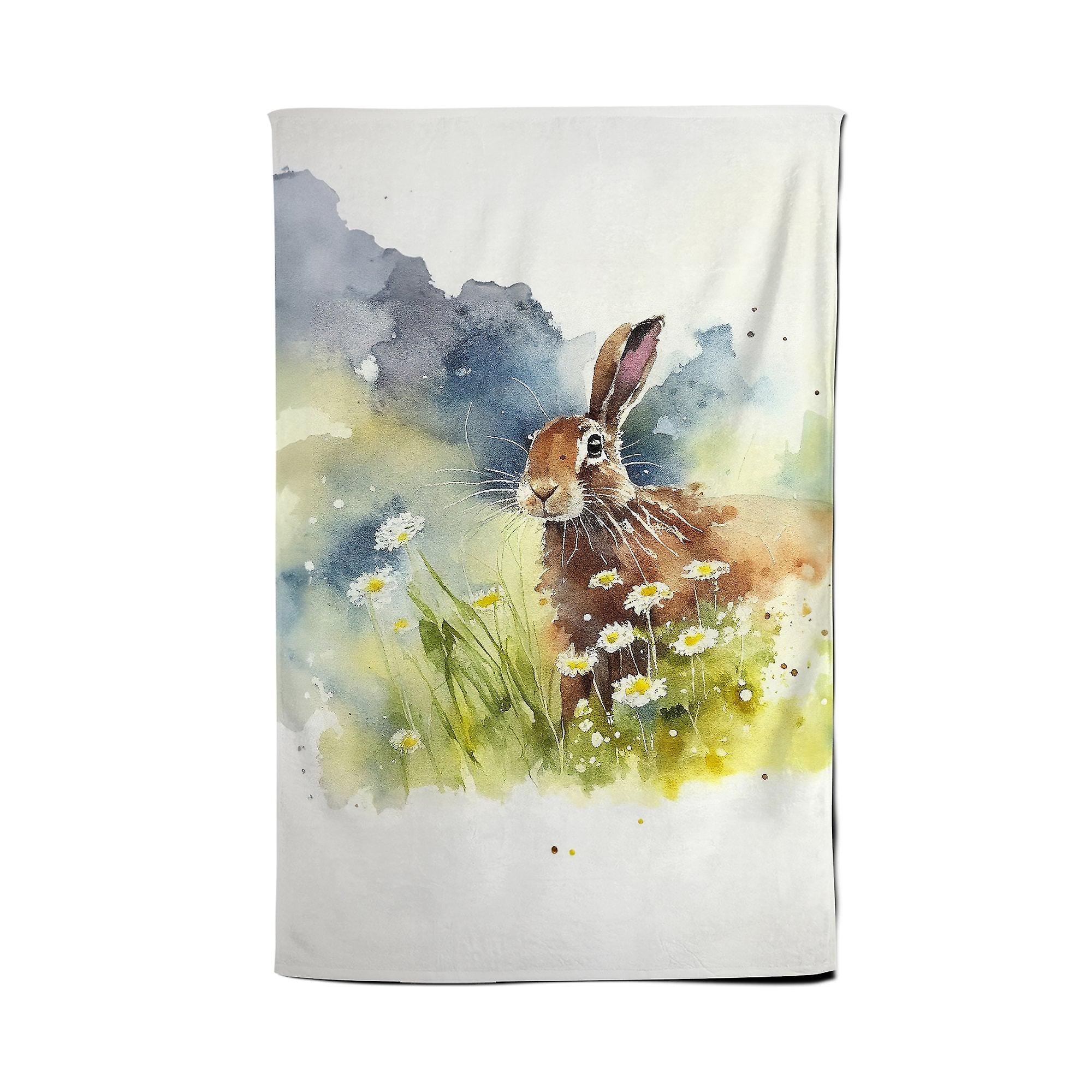 Hare And Daisies Watercolour Tea Towel